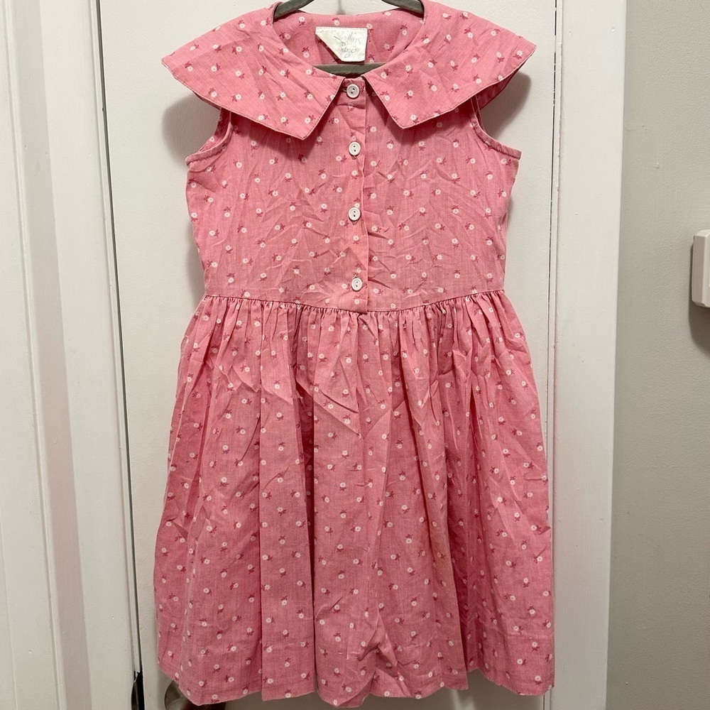 Vintage Mousefeathers Floral Pink Sleeveless Girls Dress 6 Flap Collar